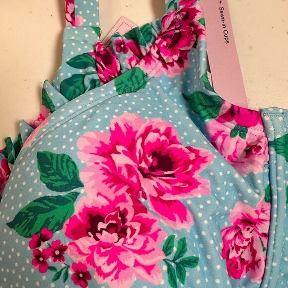 NWT Wild Fable Plus Size Floral Blue Pink Ruffle Underwire Bikini Top - Size 18 - Picture 7 of 10